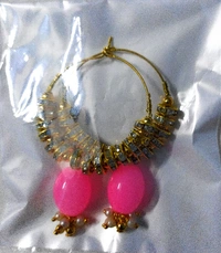 NIBRAS Pink Rhinestone Spacers Beads Drop Hoop Earrings - B09JKF37Q7, 10 gm, 6.5cm x 4cm x 1cm